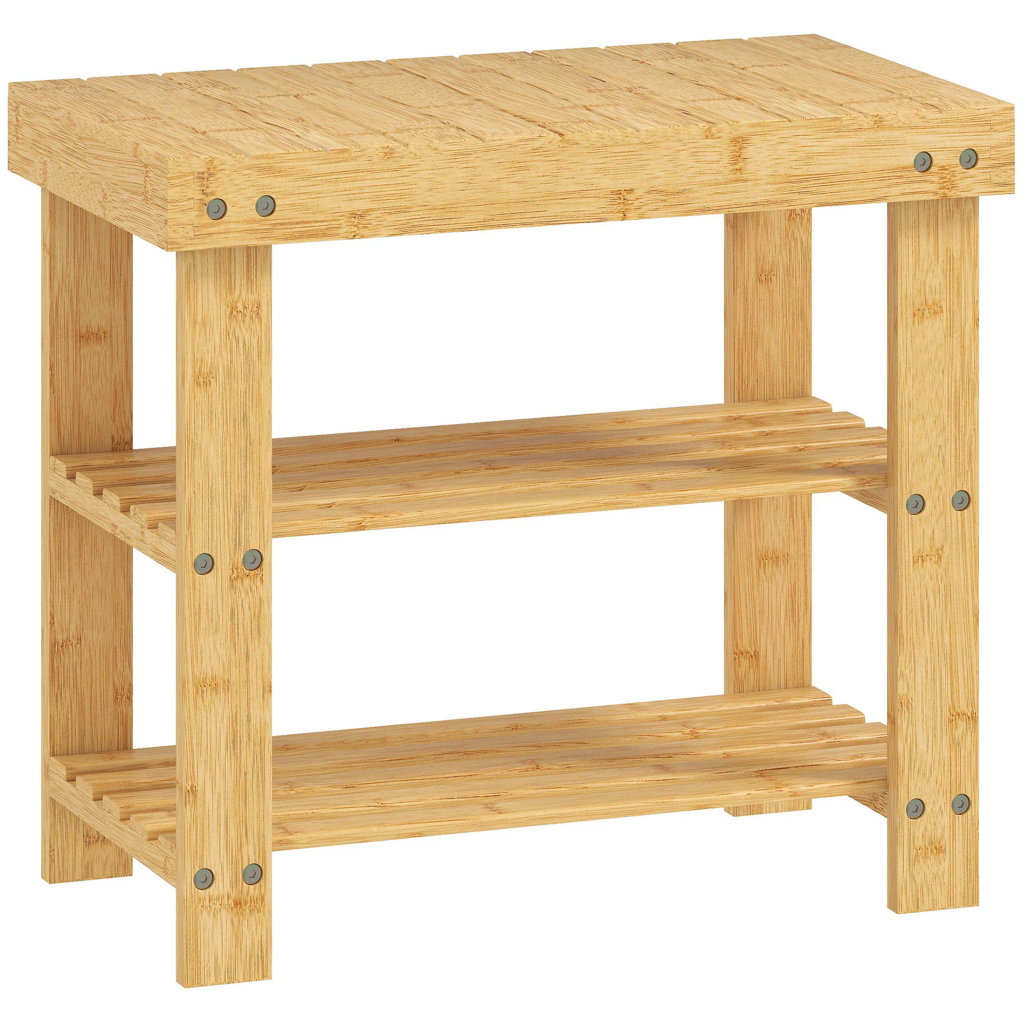 Banco Sapateira de Bambu Organizador de Sapatos com 2 Prateleiras para 4 Pares de Sapatos 50x28x45 cm Madeira
