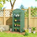 Estufa de Exterior com 4 Prateleiras e Rodas Porta Enrolável Estrutura em Aço e Cobertura de PE 140g/㎡ Anti - UV 69x50x165 cm Verde