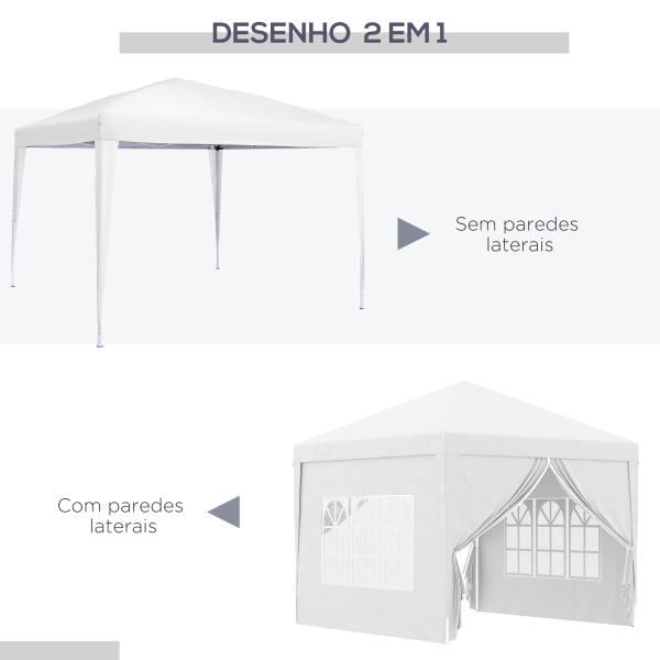 Tenda de Jardim com Paredes Laterais Amovíveis Janelas Porta com Zíper e Bolsa de Transporte 295x295x196 - 258 cm Branco