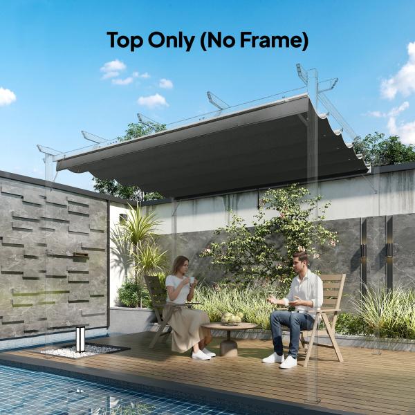 Cobertura para Pérgola 2,5x2,55 m Teto de Substituição Retrátil para Pérgola com 10 Orifícios de Drenagem Cinza Escuro