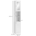 Coluna Casa de Banho com Espelho Móvel Alto Casa de Banho Madeira com 2 Prateleiras Abertas e 2 Portas com Prateleiras Interiores Ajustáveis 30x28x180cm Branco
