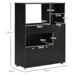 Aparador Auxiliar para Microondas Buffet de Cozinha com 2 Armários com Portas 1 Gaveta e Prateleiras 90x40x120 cm Preto
