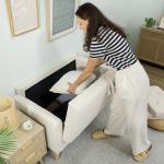 Sofá de 2 Lugares com Espaço de Armazenamento Pés de Madeira Encosto Capitonê 117x62x78 cm Creme