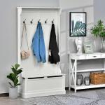 Móvel Cabide de Entrada com Banco Armário de Entrada com Cabide 5 Ganchos e Espaço de Armazenamento 96x34x179,7cm Marfim