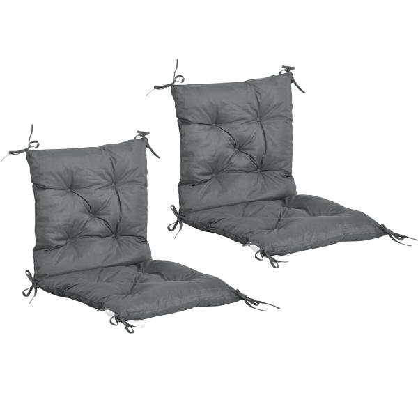 Conjunto de 2 Almofadas de Cadeira 50x98x8 cm Almofadas de Cadeira de Exterior para Jardim Terraço Varanda Cinza Escuro
