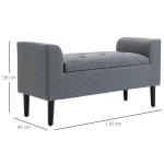Banco para Pé de Cama Acolchoado com Espaço de Armazenamento Banco Multifuncional com Braços Tampa e Pés de Madeira para Dormitórios Sala de Estar 116x44x58 cm Cinza