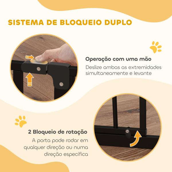 Barreira de Segurança para Cães com 3 Extensões Montagem a Pressão Duplo Bloqueio 75 - 145x76 cm Preto