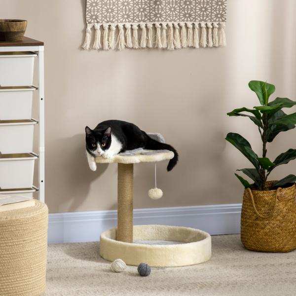 Arranhador para Gato com 2 Camas Poste de Juta Brinquedo Pendurado Ø41x44 cm Cinza Claro