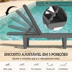 Conjunto de 2 Espreguiçadeiras Reclináveis de Plástico PP com Bandeja Lateral Encosto Ajustável em 5 Posições 192x57x28,5 cm Cinzento