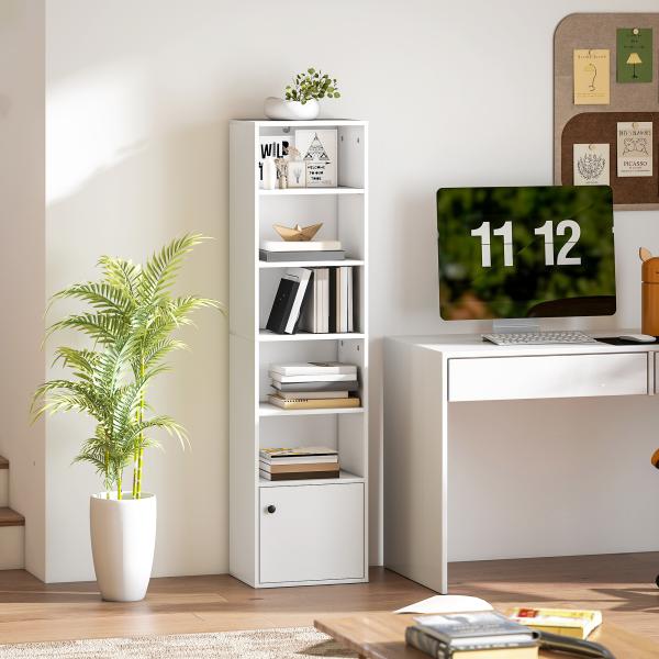 Estante de 6 Níveis Estante para Livros com Prateleiras Ajustáveis e Armário Estante Moderna 40x30x156 cm Branco
