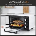 Mini Forno 16 L 1400 W com 3 Modos de Aquecimento Temperatura até 230°C Temporizador 60 Minutos Bandeja para Assar e Grade 44x32x28,1 cm Branco e Preto