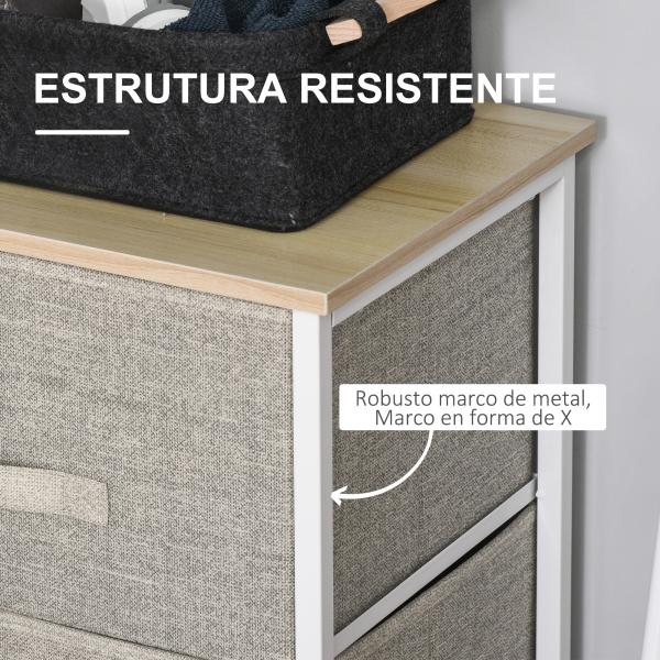 Mesa de Cabeceira com 3 Gavetas de Tecido para Dormitório Sala de Estar Corredor 45x30x71 cm Cinza e Branco