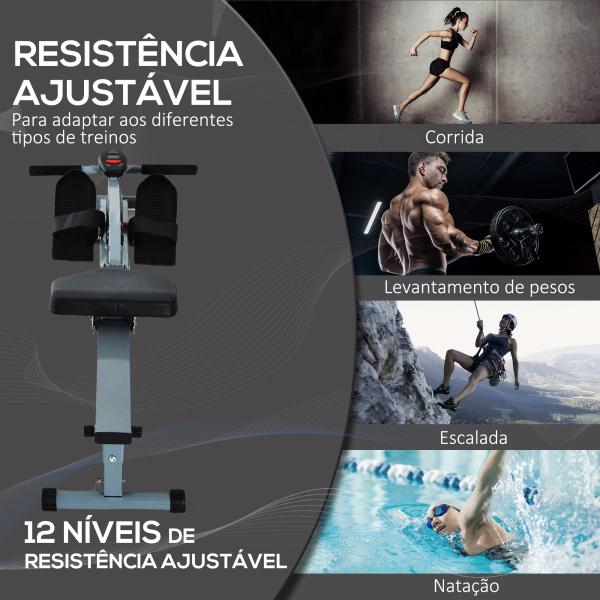 Máquina de Remo com Ecrã LCD para Academia Exercícios de Musculação ou Resistência Carga Máxima 100kg 130x47,5x67cm Cinza