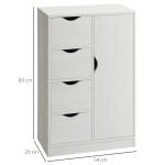 Armário de Sala de Estar Aparador Auxiliar com 4 Gavetas 1 Armário e Prateleira Inferior Móvel de Armazenamento 54x29x83cm Branco