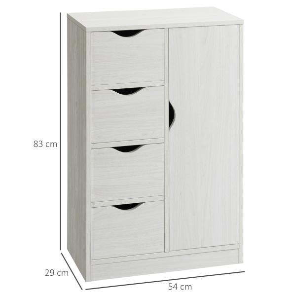 Armário de Sala de Estar Aparador Auxiliar com 4 Gavetas 1 Armário e Prateleira Inferior Móvel de Armazenamento 54x29x83cm Branco