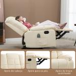 Poltrona de Massagem Poltrona Relax Reclinável com 8 Pontos de Massagem Controlo Remoto Estofada em PU 94x99x99 cm Creme