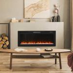 Lareira Elétrica Ultrafina 900/1800 W Encastrável/Mural/De Pé, 12 Cores de Chama 3D, Comando à Distância, até 35 m², Preta