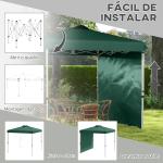 Tenda Dobrável 2,5x2,5 m Tenda de Jardim com 1 Parede Lateral Altura Ajustável para Campismo Festas Verde