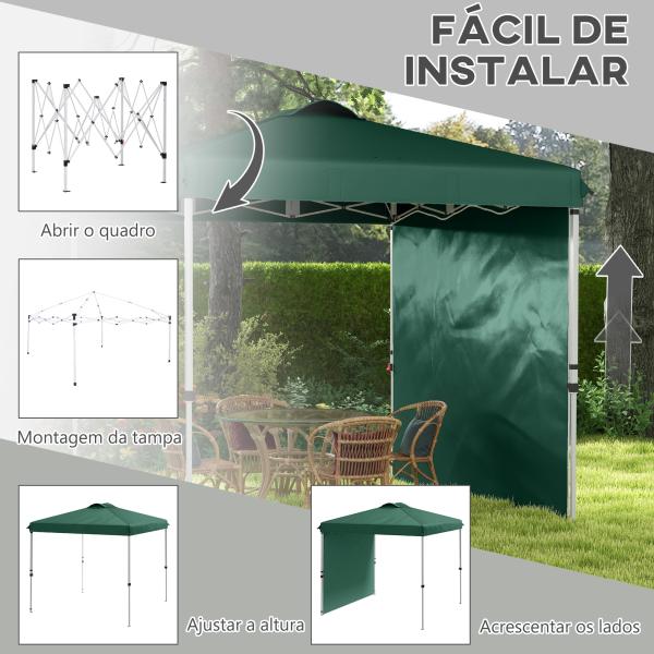 Tenda Dobrável 2,5x2,5 m Tenda de Jardim com 1 Parede Lateral Altura Ajustável para Campismo Festas Verde