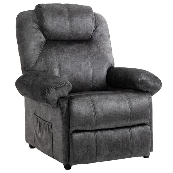 Poltrona Relax Reclinável com Apoio para os Pés Retrátil Encosto Alto Bolso Lateral Acolchoado Grosso 88x91x108 cm Preto