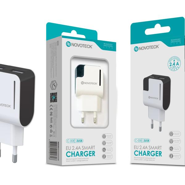 Carregador 2.4A 2 USB Negro Full Compatible C - 008