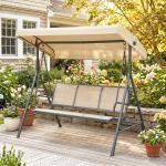 Baloiço de Jardim Exterior de 3 Lugares com Toldo Reclinável Assento Respirável e Estrutura de Aço 175x118x159 cm Bege