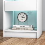 Mesa de Cabeceira com Luzes LED Gaveta Prateleira Estação de Carregamento Entrada USB e Controlo Remoto 40x40x58 cm Branco