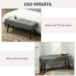Banco de Pé de Cama Estofado em Bombazina com Assento Acolchoado, Design Capitoné e Pés de Aço para Quarto, Cinzento