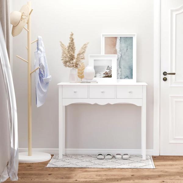 Mesa Consola Elegante Móvel de Entrada com 3 Gavetas 100x32x85cm Branco