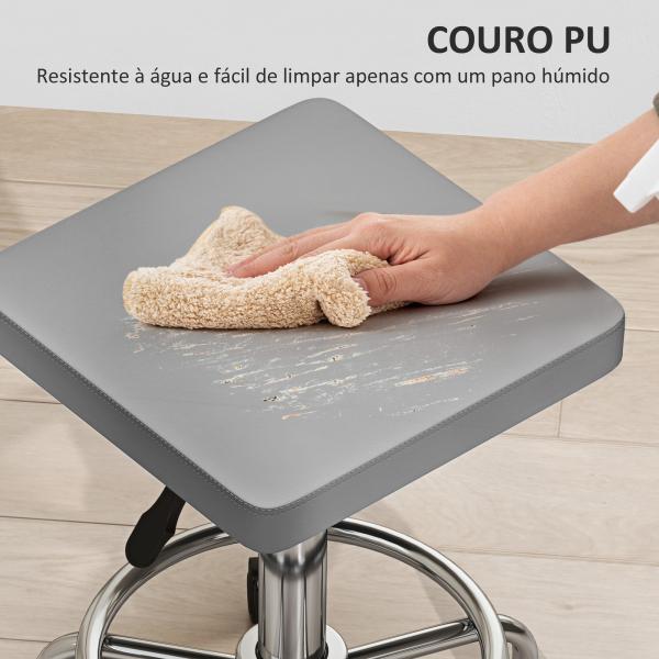 Banco Giratório com Rodas Altura Regulável 50 - 66 cm Assento Estofado em Imitação de Couro 34x34x50 - 66 cm Cinzento
