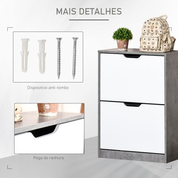 Sapateira Moderna com 2 Prateleiras Abatíveis para 8 Pares de Sapatos Sapateira Estreita 62,5x26x81 cm Cinza