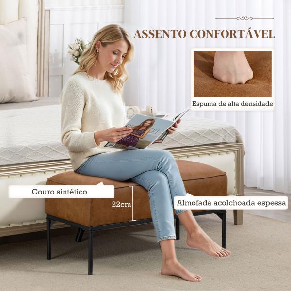 Banco ao Pé da Cama Multifuncional Moderno com Assento Acolchoado Espesso e Pés em Aço PU 80x40x46 cm Castanho