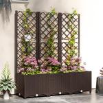 Floreira com Treliça de PP com Drenagem e Amplo Espaço para Plantas Trepadoras Vaso com Suporte para Jardim 120x40x135 cm Marrom