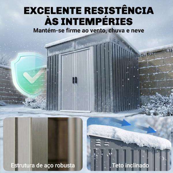 Abrigo de Jardim 2 m² 195x122x181,5 cm Abrigo de Armazenamento Metálico com Porta de Correr e 2 Janelas Cinza Escuro