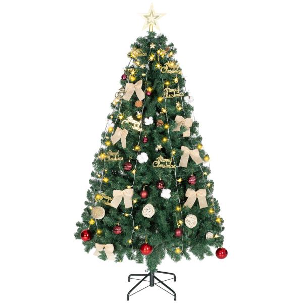 Árvore de Natal de 180 cm com Decorações 200 Luzes LED Branco Quente 8 Modos de Iluminação e 650 Ramos Verde