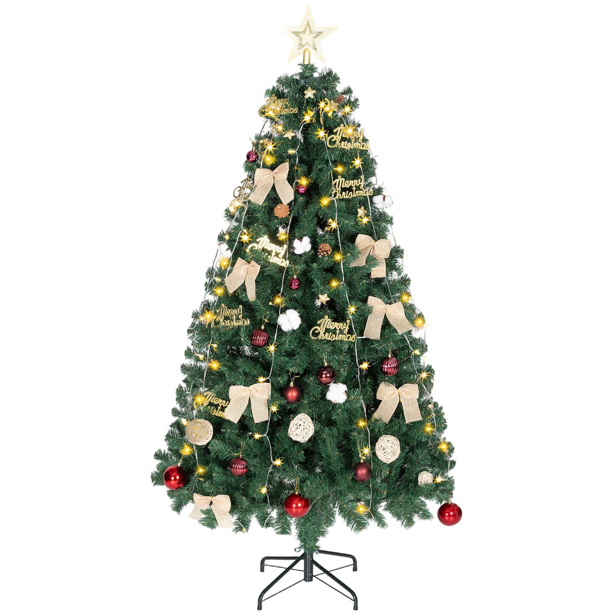Árvore de Natal de 180 cm com Decorações 200 Luzes LED Branco Quente 8 Modos de Iluminação e 650 Ramos Verde