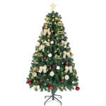 Árvore de Natal de 180 cm com Decorações 200 Luzes LED Branco Quente 8 Modos de Iluminação e 650 Ramos Verde