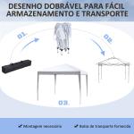Tenda Dobrável 2,95x2,95 cm com Bolsa de Transporte Altura Ajustável Anti - UV e Impermeável para Terraço Pátio Branco Prateado