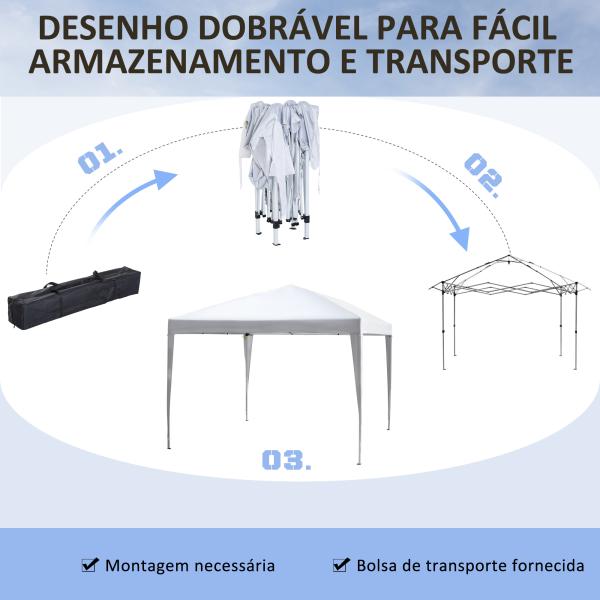 Tenda Dobrável 2,95x2,95 cm com Bolsa de Transporte Altura Ajustável Anti - UV e Impermeável para Terraço Pátio Branco Prateado
