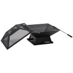Braseiro Exterior de Aço Multifuncional com Tampa Protetora e Atiçador para Churrascos Fogueiras 45x45x34 cm Preto