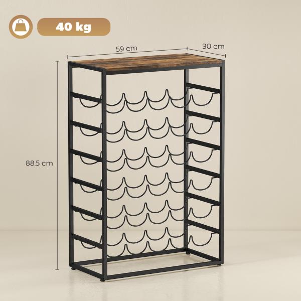 Garrafeira para 30 Garrafas de 6 Níveis com Superfície de Madeira Estilo Industrial 59x30x88,5 cm Castanho Rústico