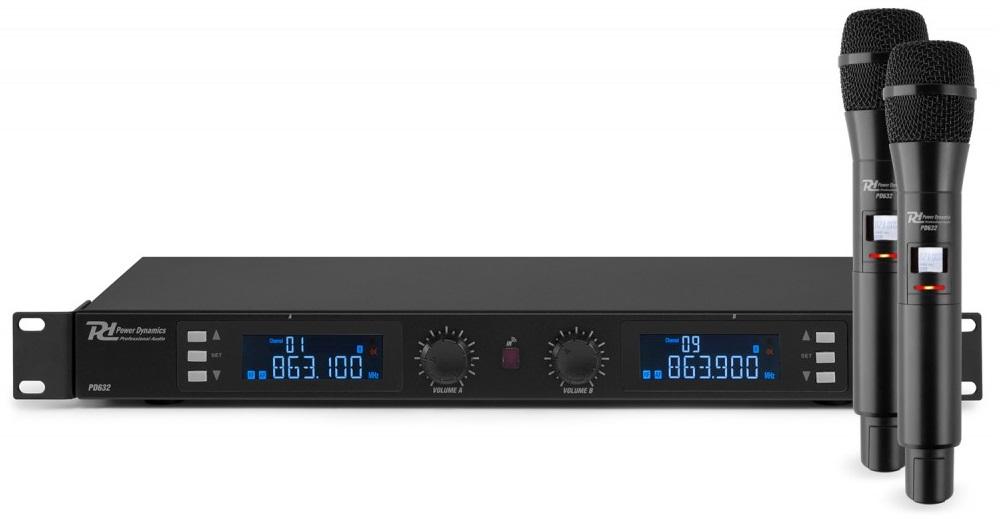 Central 2 Microfones de Mão UHF Digital 20 Canais s/ Fios (PD632H) - Power Dynamics