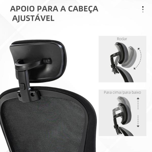 Cadeira de Escritório Basculante com Encosto Alto Apoio para a Cabeça Ajustável e Suporte Lombar 62x64x112 - 120 cm Preto