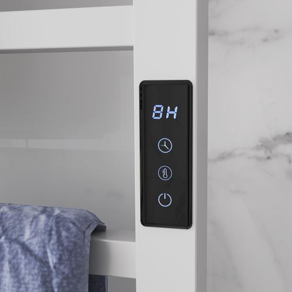 Toallero Elétrico de Parede 110W com Controlo WIFI Ecrã Tátil Temporizador 10 Barras Temperatura Ajustável Baixo Consumo IPX4 45x11x80 cm Branco