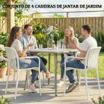 Conjunto de 4 Cadeiras de Jardim Exterior Empilháveis de PP com Encosto Curvado Assento com Ripas 55x58,5x81,5 cm Branco