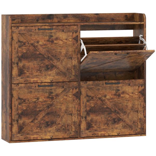 Sapateira de 4 Portas com Prateleiras Ajustáveis Estilo Industrial para 24 Pares de Sapatos 120x24x103 cm Castanho Rústico