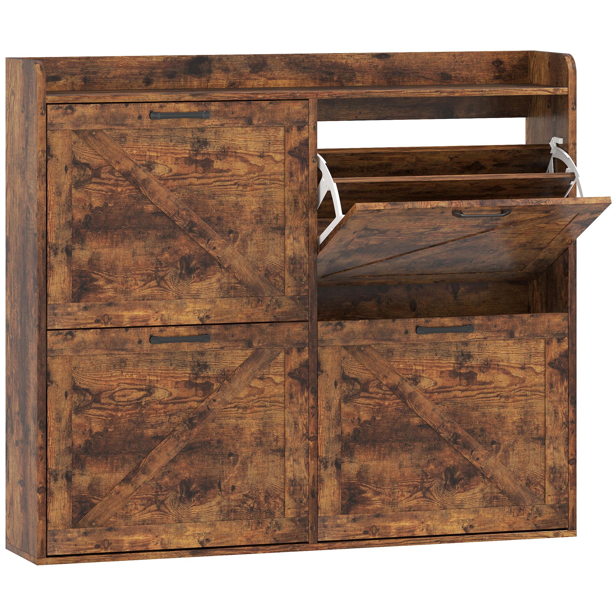 Sapateira de 4 Portas com Prateleiras Ajustáveis Estilo Industrial para 24 Pares de Sapatos 120x24x103 cm Castanho Rústico