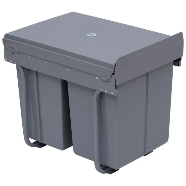 Cubos de Lixo para Cozinha com 3 recipientes de Reciclagem Removíveis 1x20L e 2x10L Metal e Plástico 48x34,2x41,8cm Cinza