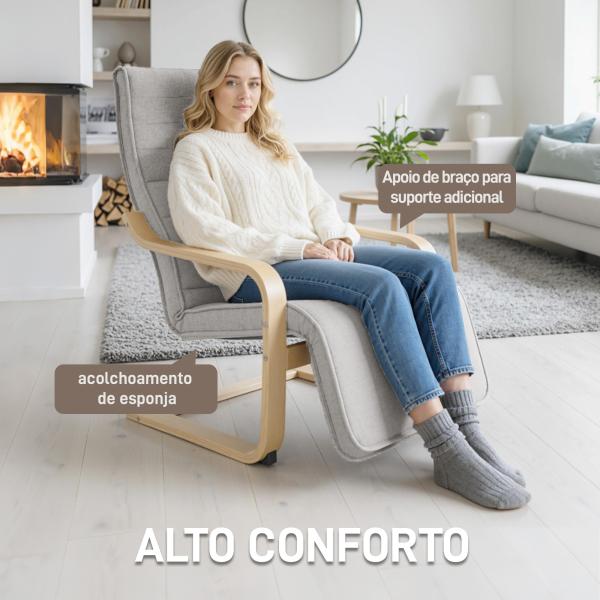 Poltrona Relax com Apoio para os Pés Ajustáveis Poltrona Estofada em Tecido com Estrutura de Madeira 66,5x94x100 cm Cinza Claro