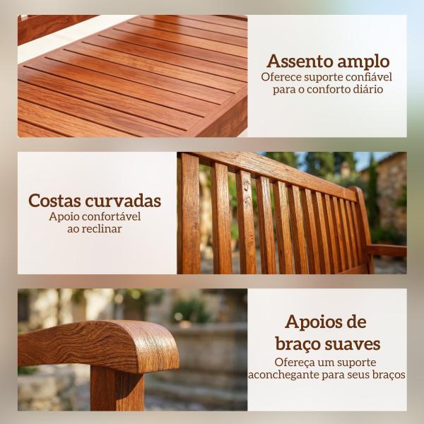 Banco de Jardim em Madeira, Banco de Exterior de 2 Lugares com Capa Impermeável Encosto Ergonómico 125x62x90 cm Castanho Claro